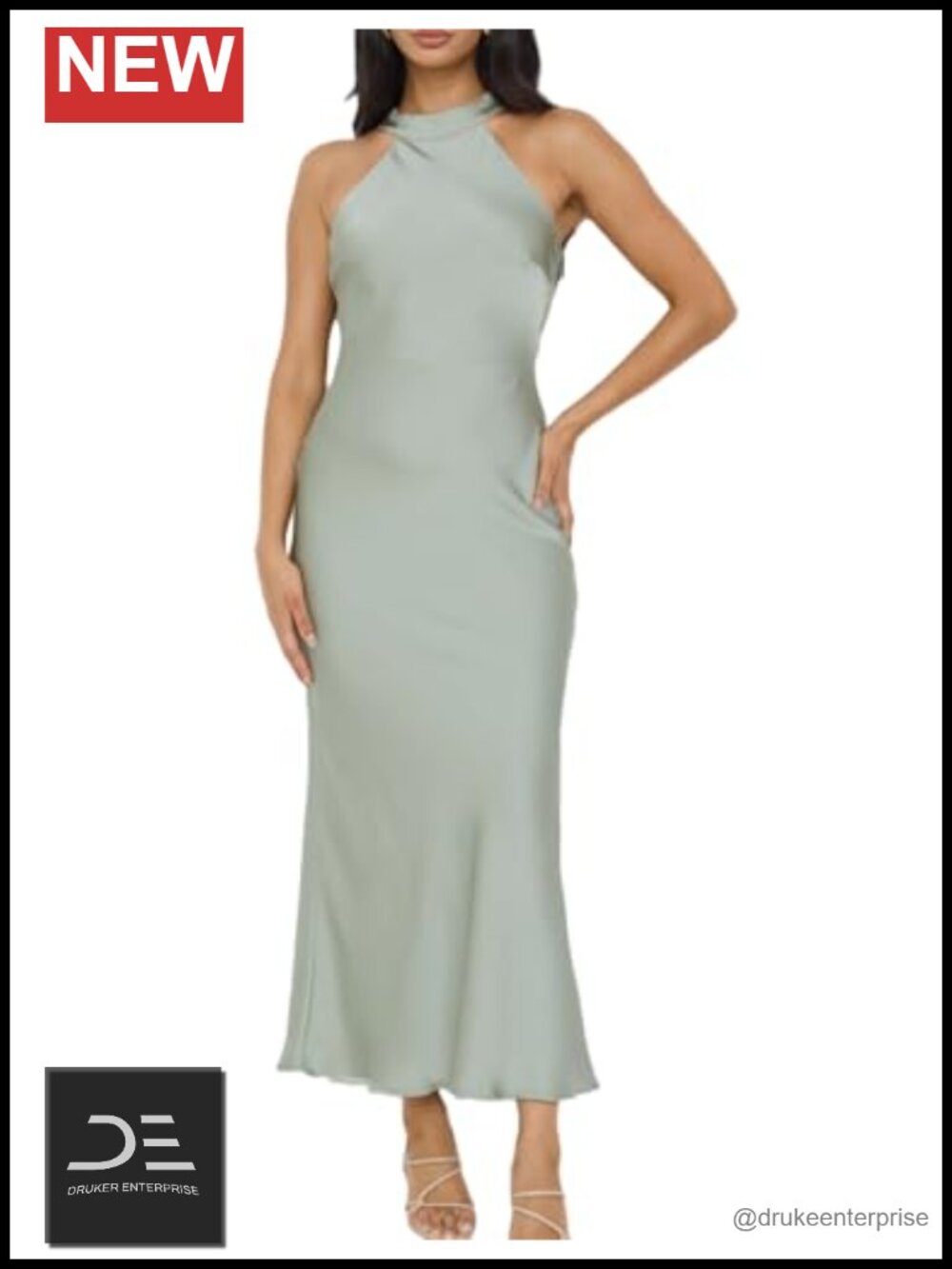 Satin Halter Neck Maxi Dress Backless Formal Wedding Guest Summer